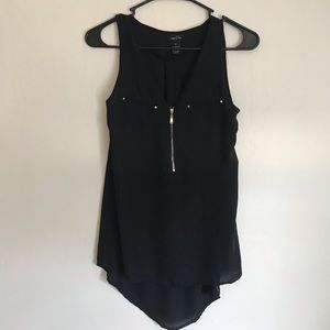 Black sleeveless tank top zipper blouse